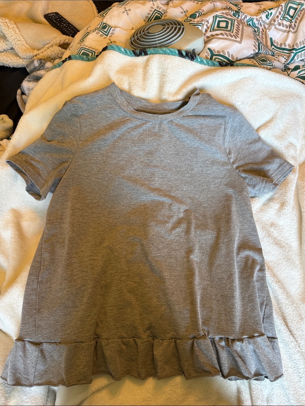 Gray Ruffle Hem Short Sleeve Top